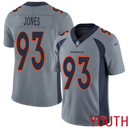 Youth Denver Broncos #93 Dre Mont Jones Limited Silver Inverted Legend Football NFL Jersey